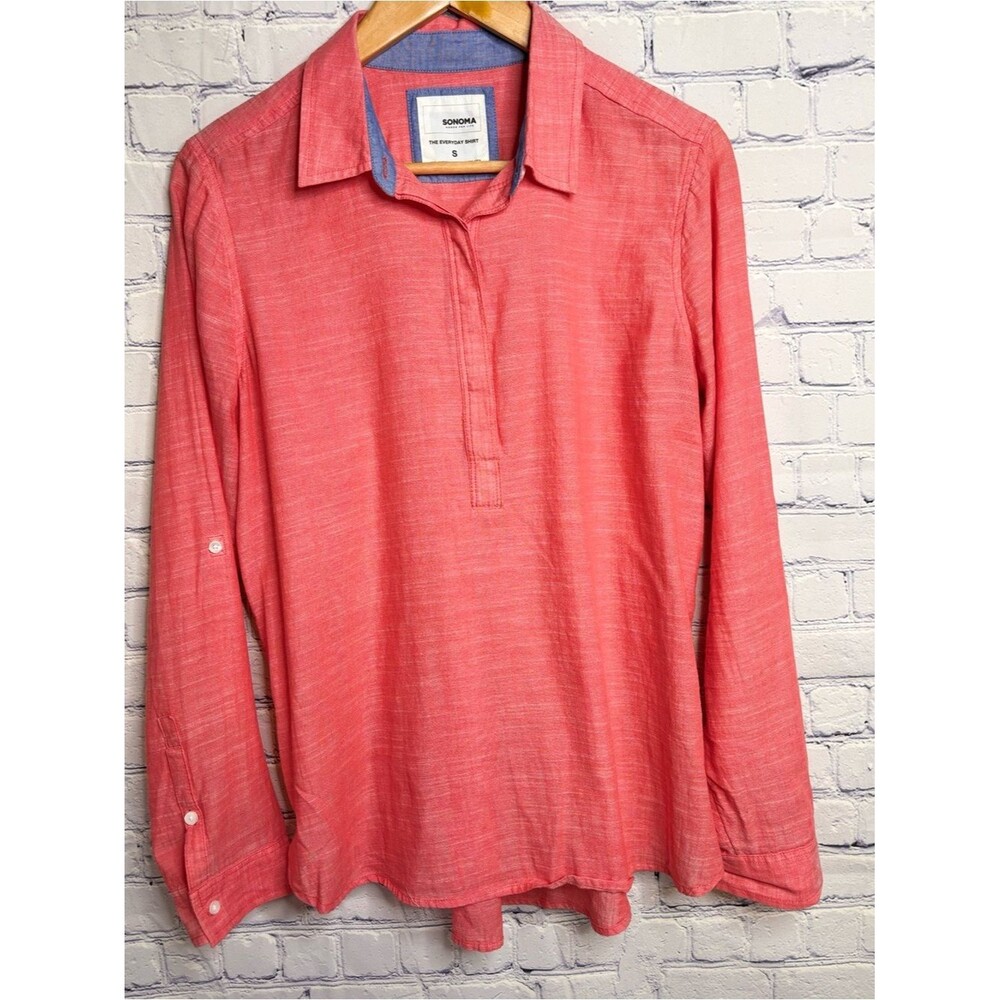 Sonoma The Everyday Shirt Pink Red Lightweight Preppy Cotton Pullover Shirt S
